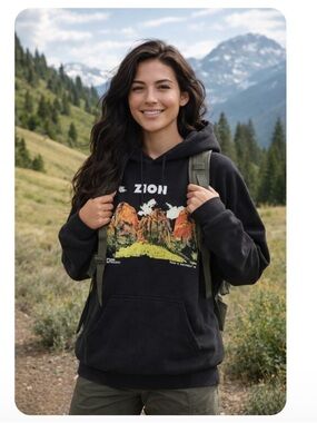 Zion National Park National Park Foundation Black Sweatshirt Hoodie Size Large